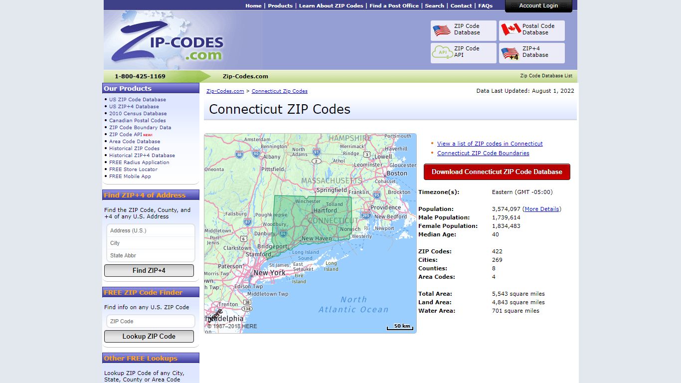 Listing of all Zip Codes in the state of Connecticut