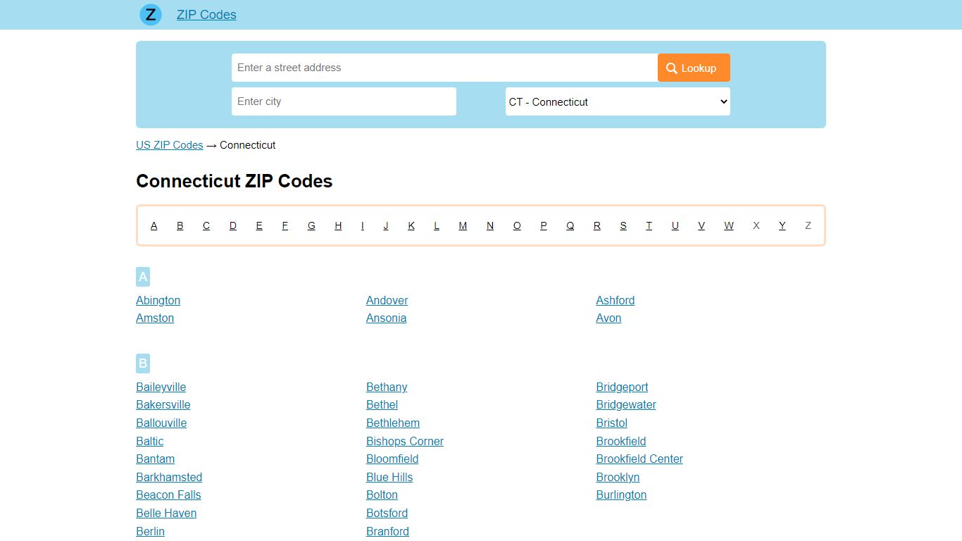 Connecticut Zip Codes